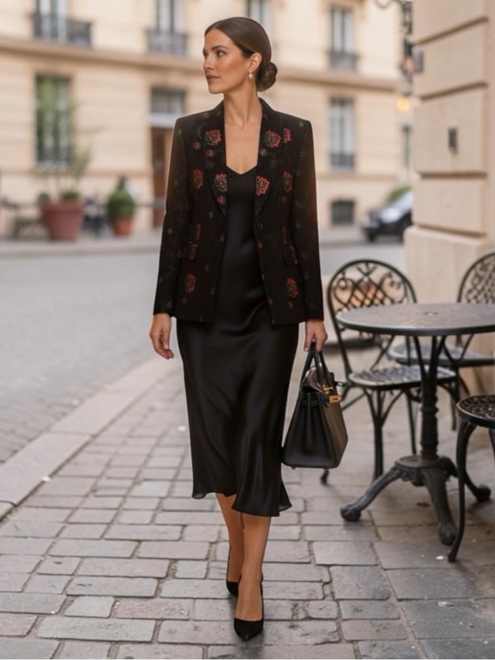 Vintage 90s Oscar by Oscar de la Renta Black Wool Embroidered Floral Blazer 6 - Picture 10 of 16
